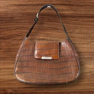Fossil Embossed Croc Leather Shoulder Bag Brown Vintage‎ Hobo Purse